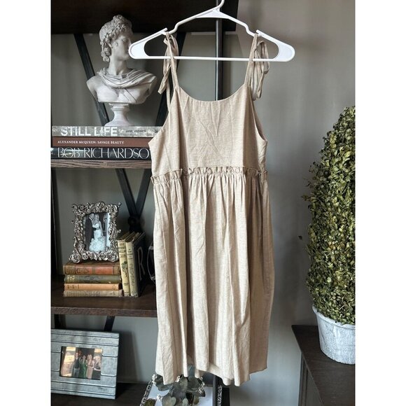 Commense Levanzo Tied Shoulder Linen Short Dress Light Brown Womens Size XS - Picture 8 of 10